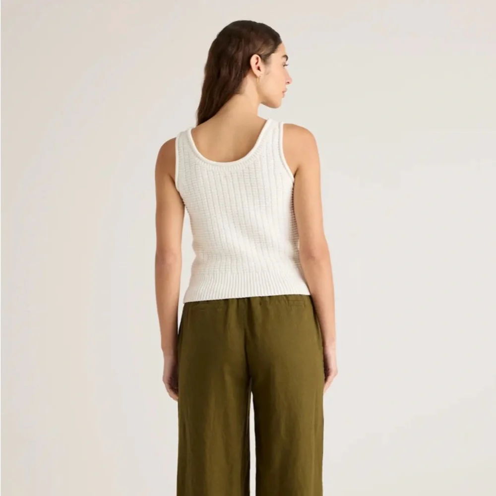 Quince 100% Organic Cotton Waffle Cropped Sweater Tank, Ivory - Picture 2 of 5